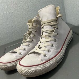 Converse Leather Chuck Taylor Hi Top White High-Top Sneakers with Red Trim